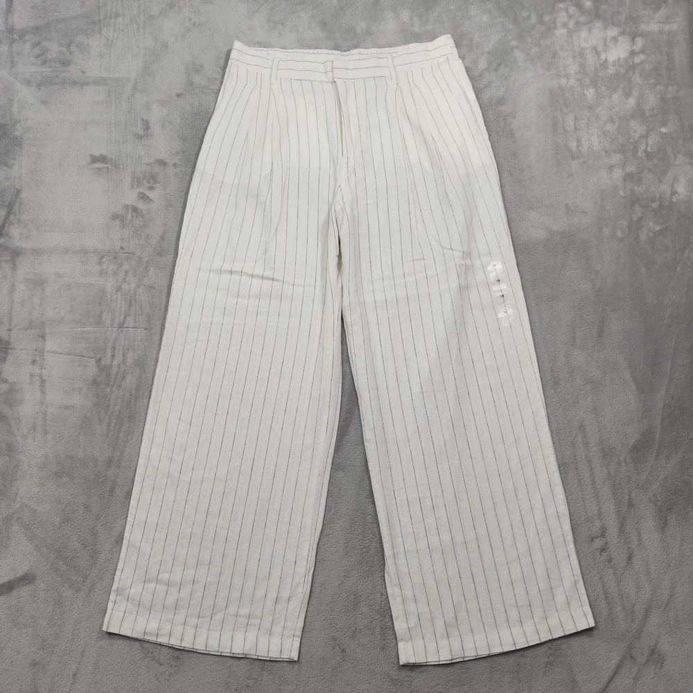 NEW Gap Pants Womens 16 White Blue Stripe Linen Easy Trouser High Rise Wide Leg